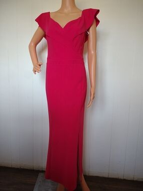 Alexa B Nites Hot Pink Ruffle-Shoulder Maxi Dress Size 14W.
